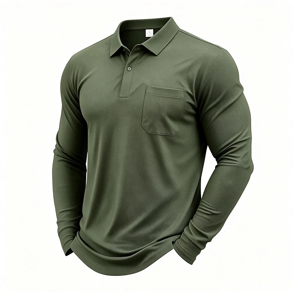 Men Quick Dry Long Sleeve Golf Polo Shirt Breathable Sports T‑Shirt Casual Work Pullover Lapel Tops Lightweight Business Outdoor