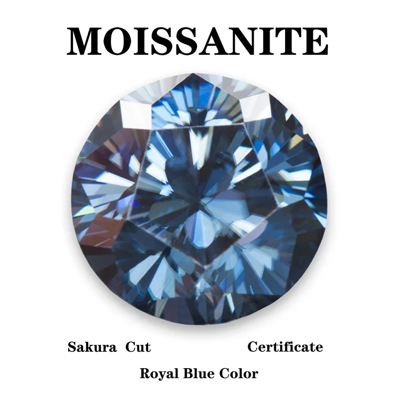 

Moissanite Stone Sakura Cut Natural Royal Blue Color Round Shape DIY Advanced Charms Jewelry Making Materials with Certificate