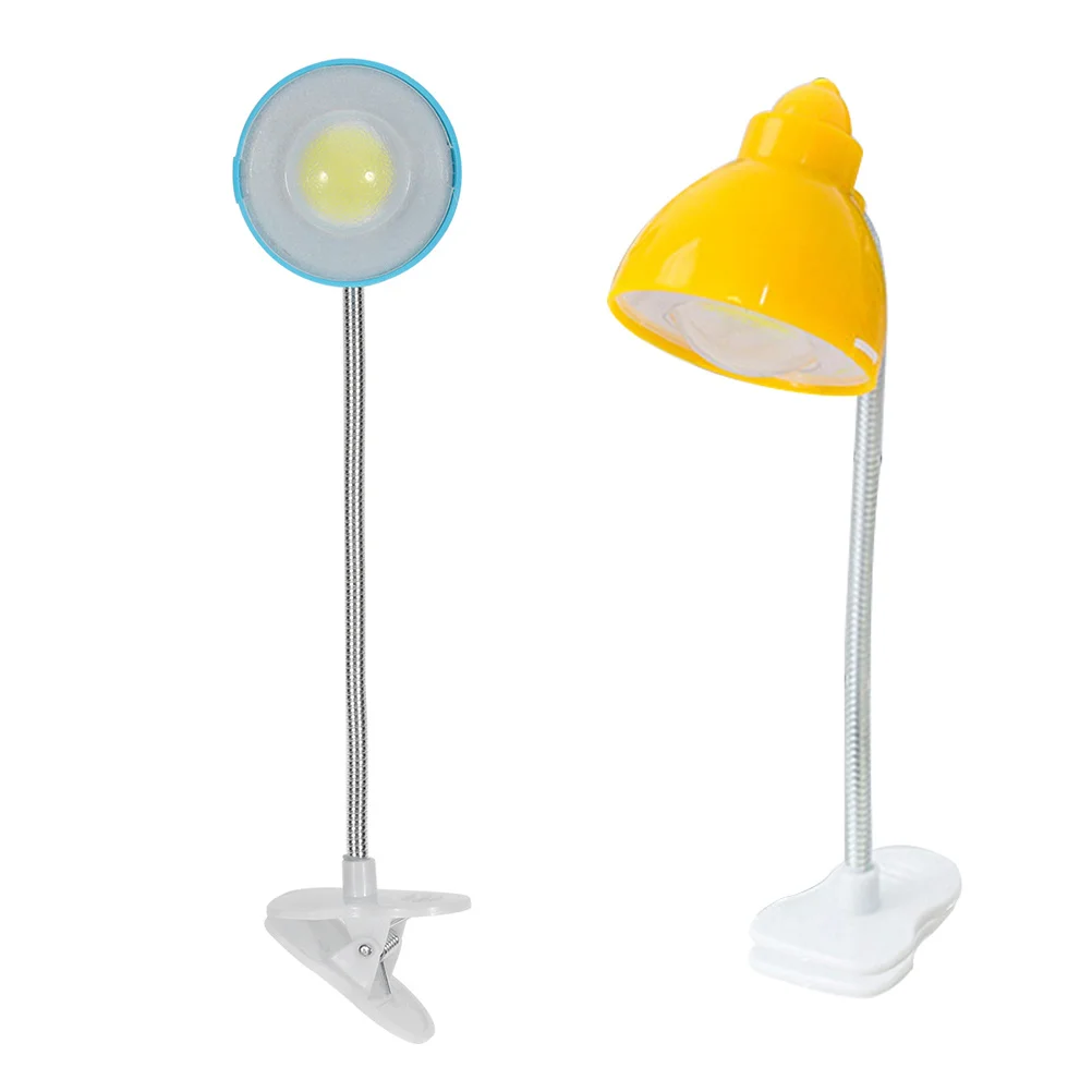 2Pcs Book Light Creative Clip Desk LED Eye Caring Reading Lamp Mini Flexible Neck Foldable Table Light 3W Blue 3W Yellow