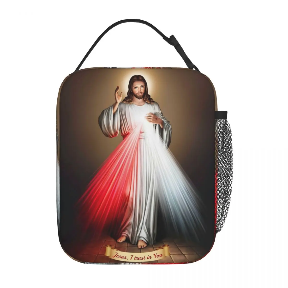 Jesus Christ Divine Mercy Merch Insulated Lunch Bag For Work Christian Catholic Saint Food Container Thermal Cooler Lunch Box