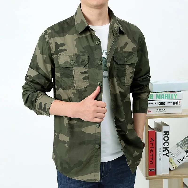 High Quality Camo Men\'s Shirts Pure Cotton Oversiezed 5xl  Casual Shirt Men Clothing Overshirt A2F9503