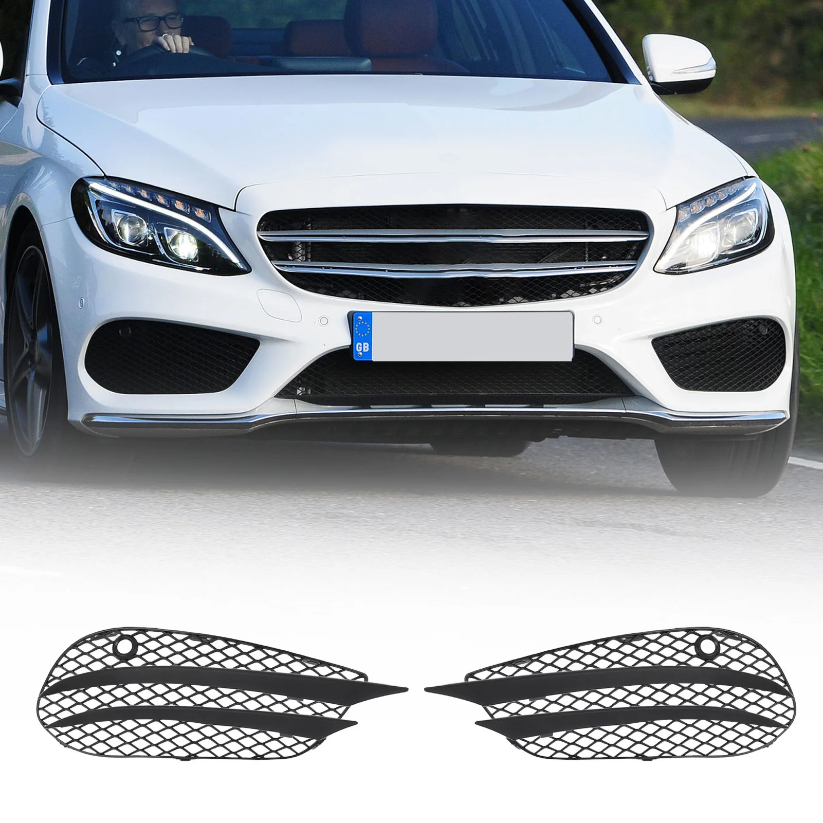 

Front Bumper Fog Light Mesh Grille Insert Protective 2058852623 Front Bumper Fog Light Grille Cover for C-Class A205 C205 W205
