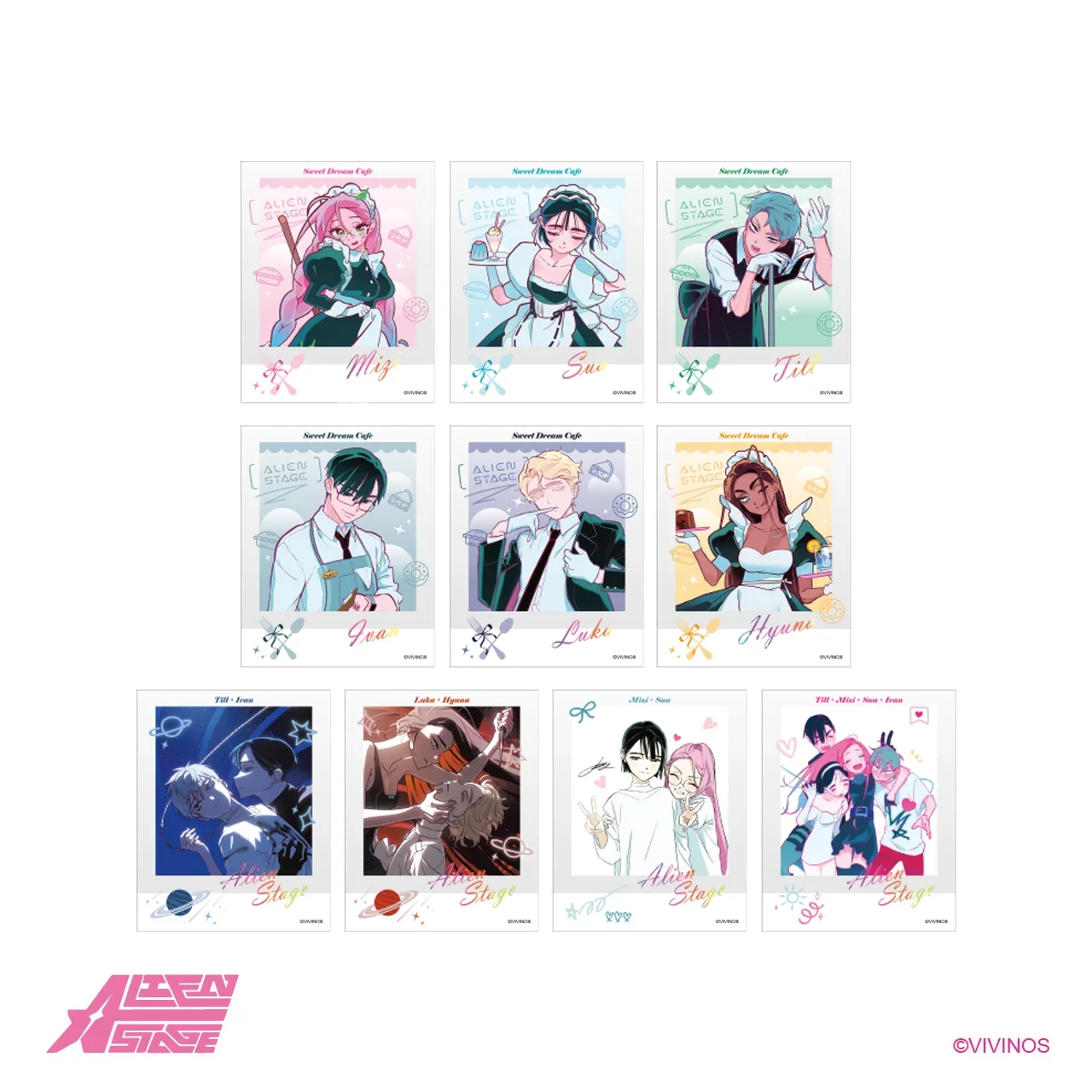 Official Anime Game Alien Stage Mizi Sua Till ivan Cosplay Q Version Postcard Sets Collection Gift