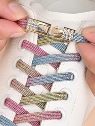 1 Pair Rhinestone Buckle Elastic No Tie Shoelaces Candy Colors Shoe Laces Suitable for Sneakers and Sports Shoes Flat Shoelace