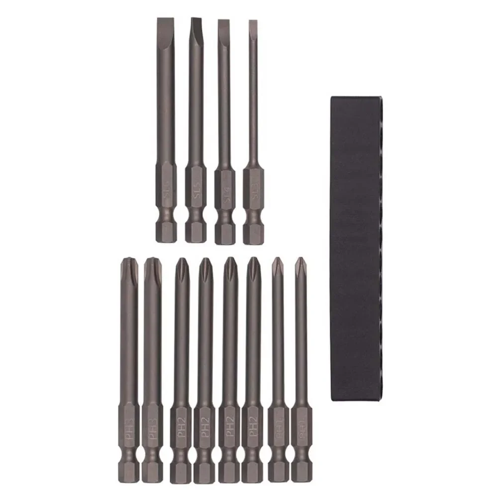 12pcs 75mm Magnetic Screwdriver Bit Set Magnetic Tip 1/4inch Screwdriver Electric Screwdriver Tool PH3 PH2 PH1 SL6 SL5 SL4 SL3