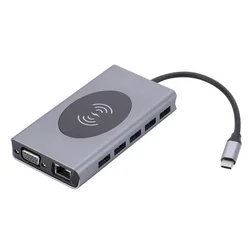 Adaptador de estación de acoplamiento tipo C 13 en 1, cargador inalámbrico de 15W, usb3.0 Hub, expansor PD100W, tarjeta de red RJ45 Gigabit