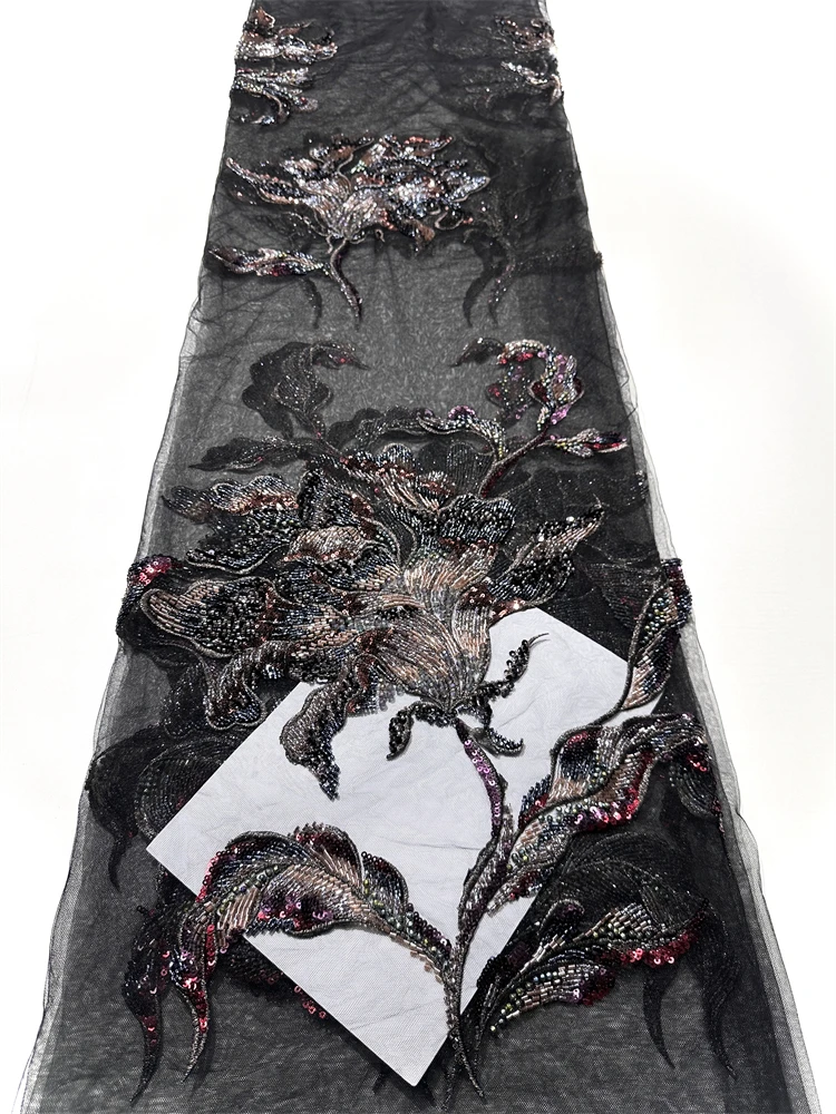 Luxurious African Beaded Mesh Net Lace Fabric Luxury 2025 Sequins French Tulle African Women for Nigerian Wedding Party Dresses