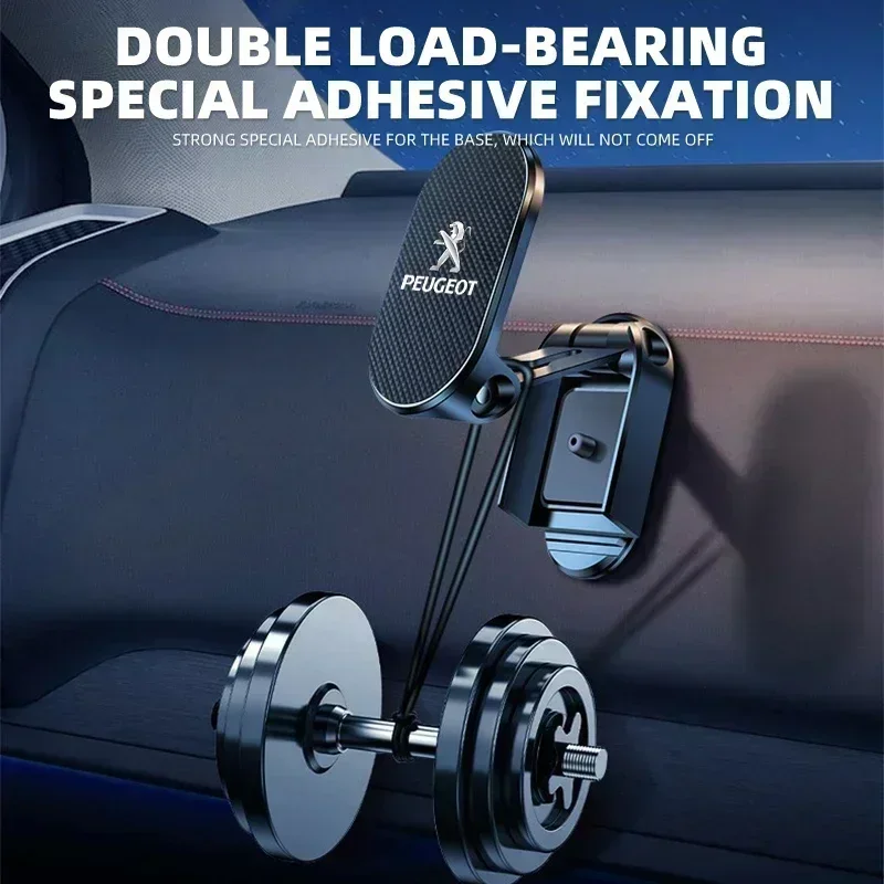 Luxury 720° Rotating Metal Folding Magnetic Car Phone Holder For Peugeot 206 307 308 207 3008 208 407 508 2008 5008 301 406 607
