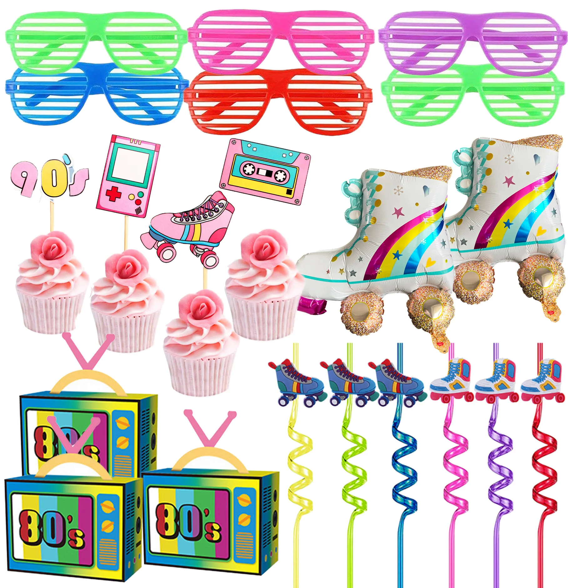 80s 90s Roller Skate Birthday Party Skating Supplies Include Reusable Drinking Straws Skating Keychains Cupcake  Hip Hop Theme