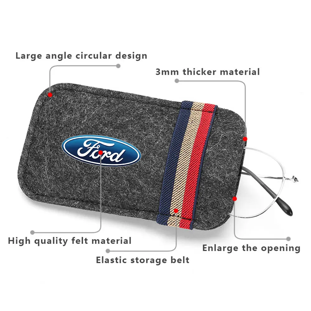 Car Felt Glasses Case Sunglasses Storage Box Clip For Ford ST Focus 2 3 mondeo mk3 f150 fusion mustang mk7 mk2 Ranger mk4 Kuga