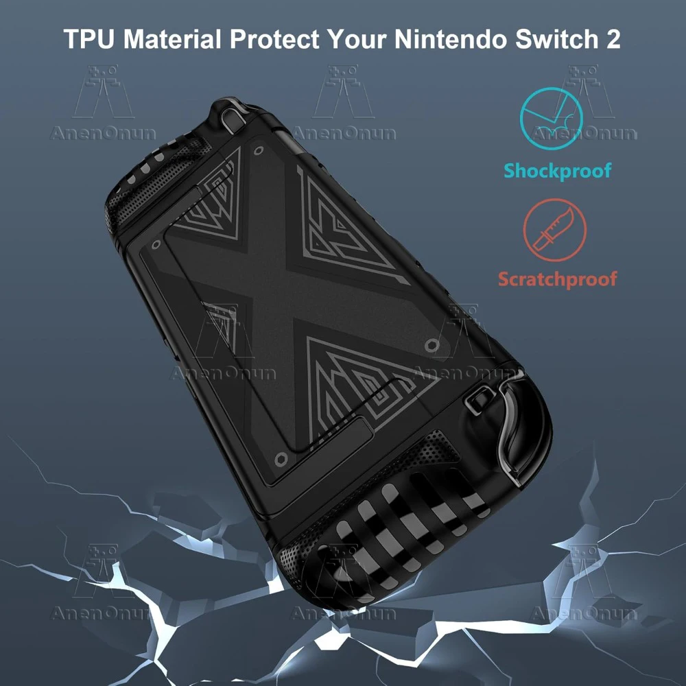 Switch 2 TPU + PC Split Case Antiderrapante Grip Capa Completa Pele À Prova de Choque Anti-arranhões Proteção Total Durável Soft Shell - Preto