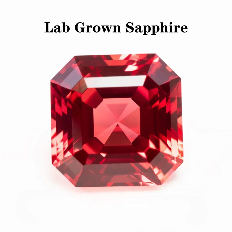 Lab Grown Sapphire Asscher Shape VVS1 Sunset Red Color Charms for Jewelry Making DIY Ring Necklace Earrings Main Materials