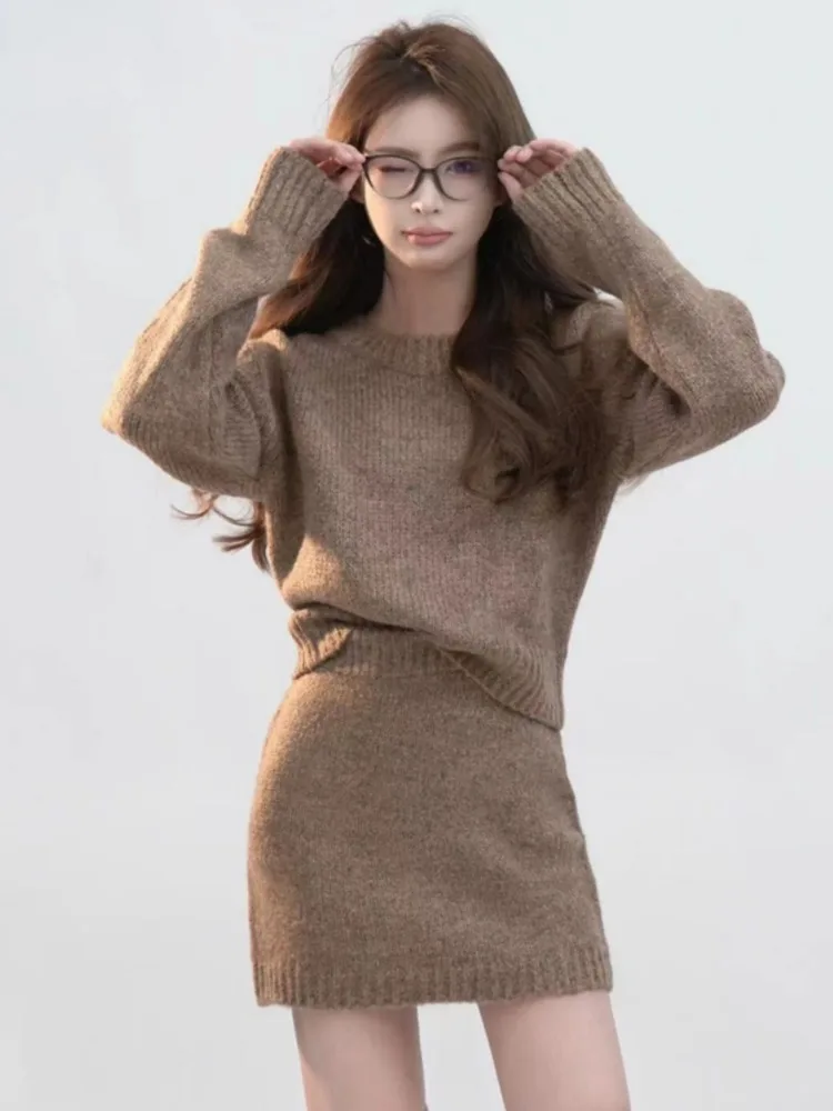 

2024 autumn winter Women Sweater Pullover tops Skirt 2 piece sets women outfit sueteres conjuntos femininos elegantes outerwears