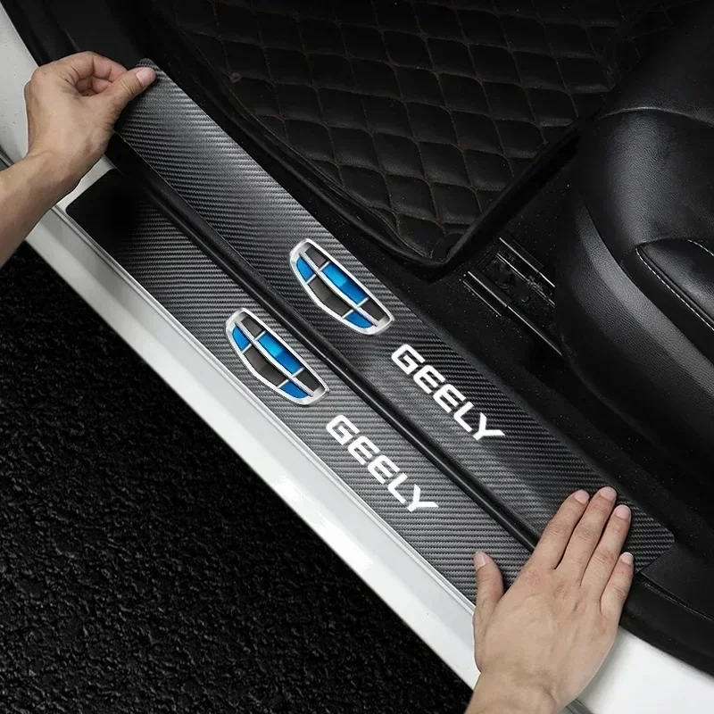 

4pcs Carbon fiber threshold sticker for cars Pedal protection sticker For Geely EMGRAND Atlas Coolray EC7 EC8 GS GC2 GC5 GC6