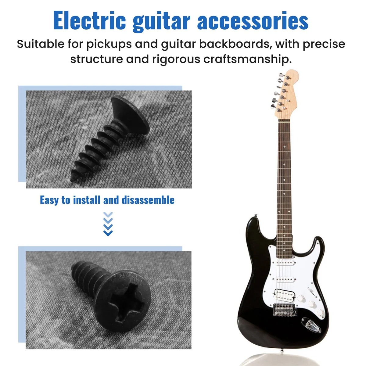 SMIEA 50 tornillos para golpeador de 3 mm para guitarra estilo Fender Strat (negro)