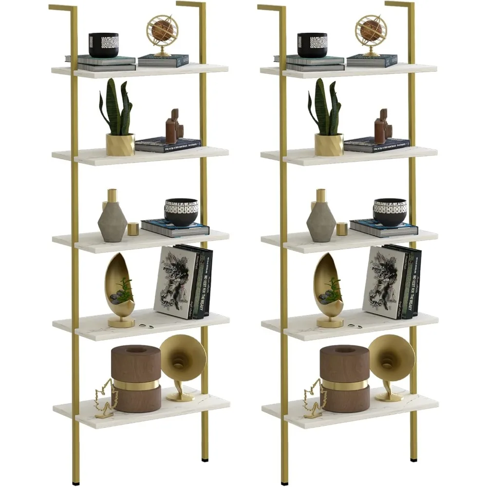 

Aboxoo Полка-лестница 2 шт. Белая мраморная книжная полка 5-уровневая настенная деревянная стойка Открытая промышленная современная подставка для цветов для растений Утилита