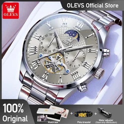 OLEVS 3640 reloj para hombre, reloj de cuarzo con cronógrafo multifuncional Original, reloj luminoso resistente al agua para hombre, fase lunar, regalos para hombre