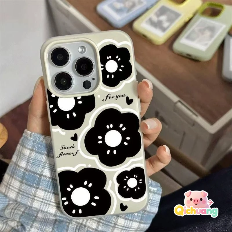 

Simple Black Flower Matte Phone Case For Poco M8 Pro M7 Plus M6 Pro Plus M5S M3 M2 Pro F7 4G 5G Candy Anti fall Matte Cover