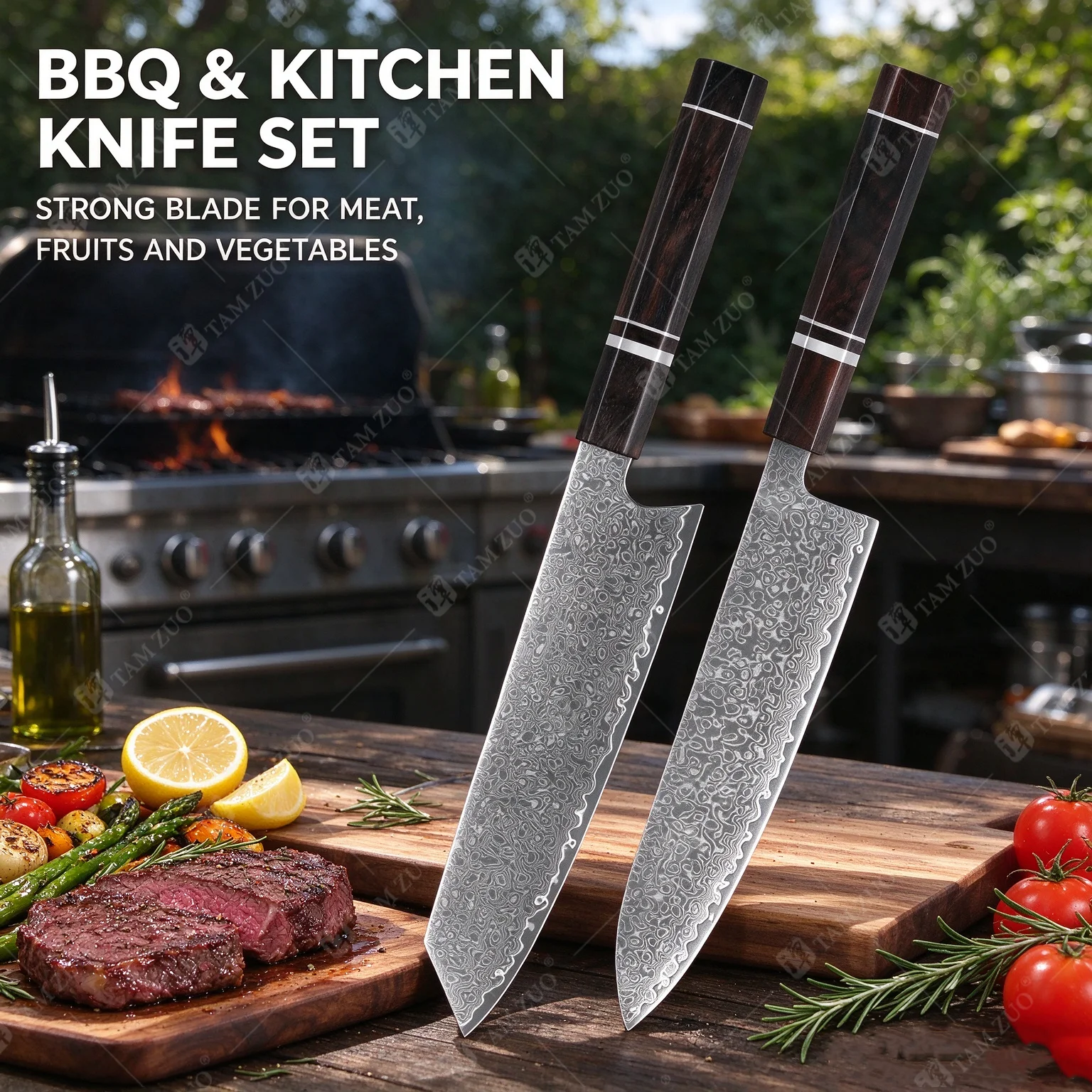 TAMZUO Damascus Steel Chef Knife VG10 Steel Kitchen Knife Meat Cleaver Stable Wood Octagonal Handle Yusheng Cooking Knife