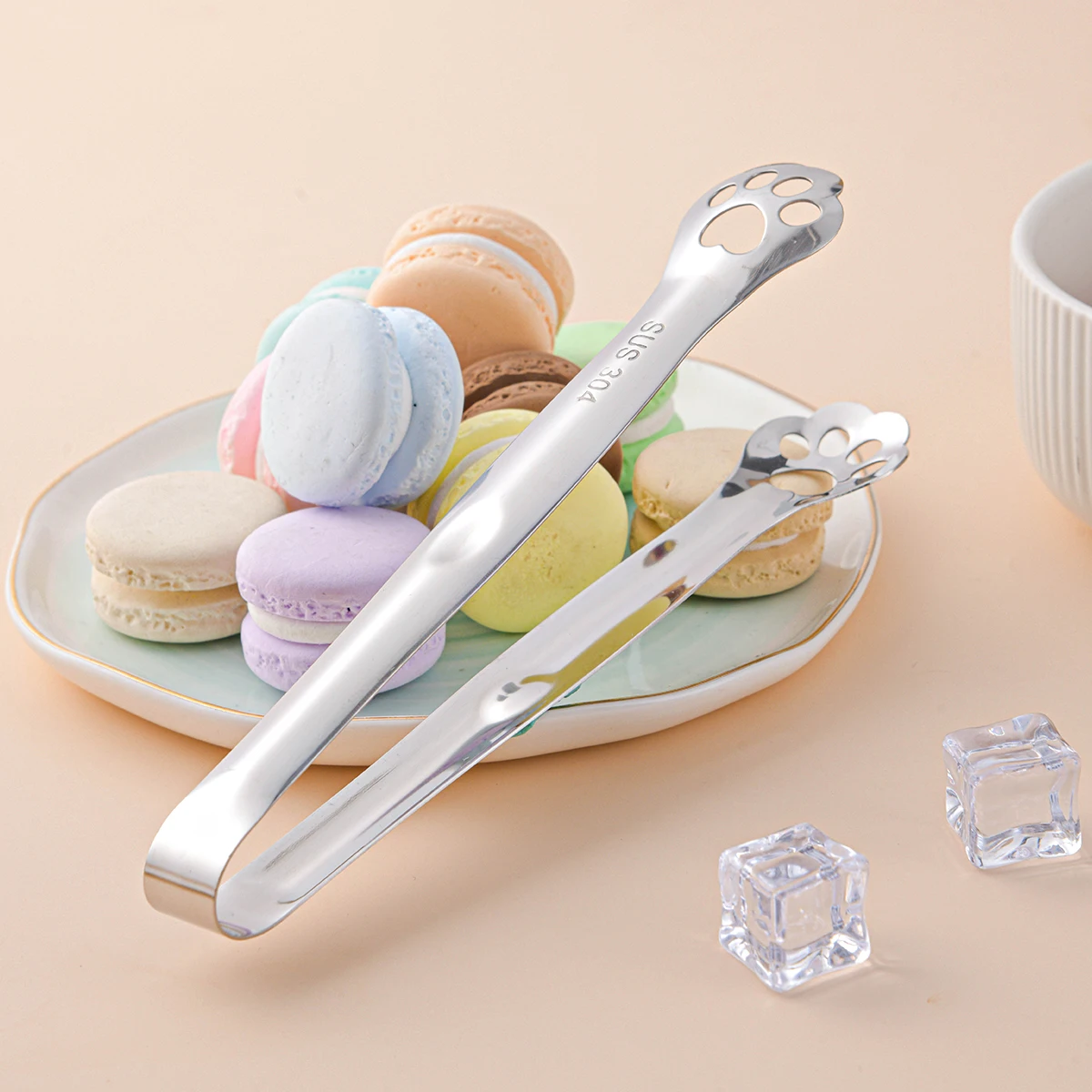 WORTHBUY Non-slip Cat Paw Shape Ice Tongs 304 Stainless Steel Kitchen Tongs BBQ Food Clip Cube Sugar Clamp Kitchen Gadgets