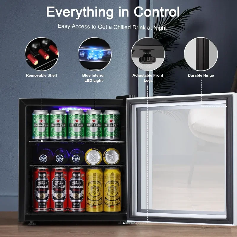 Mini Fridge Cooler - 60 Can Beverage Refrigerator Glass Door for Beer Soda or Wine –Small Drink Dispenser Machine Removable