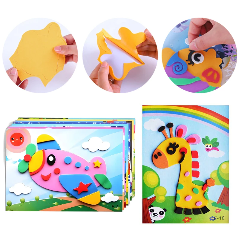 8/16Sheets Assorted Cartoon 3D EVA Foam Sticker Set Animal Vehicle Patterns Handmade DIY Stickers School Rewards Stationery ZYF
