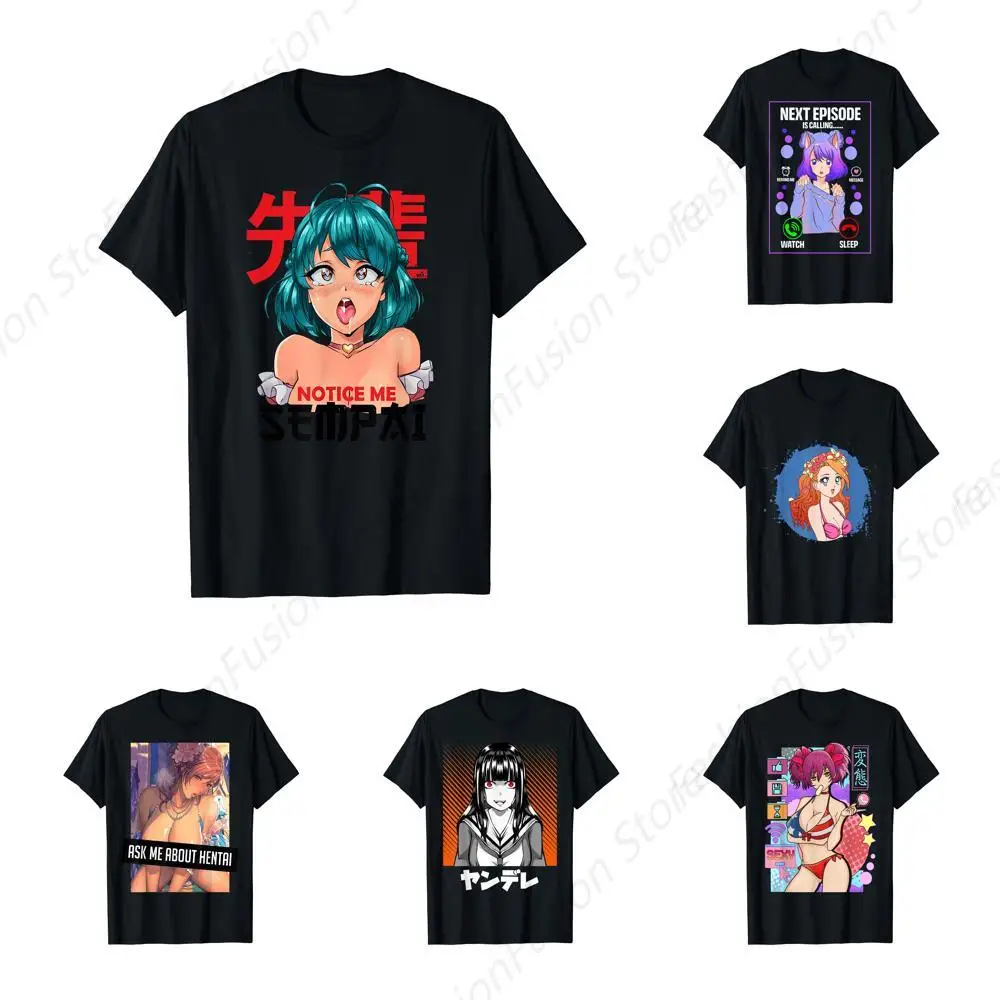 Notice Me Senpai I Otaku Waifu Tee T-Shirt Cotton O-Neck Graphic Short Sleeves Anime Girl Printed Tshirt Harajuku Shirts for GYM