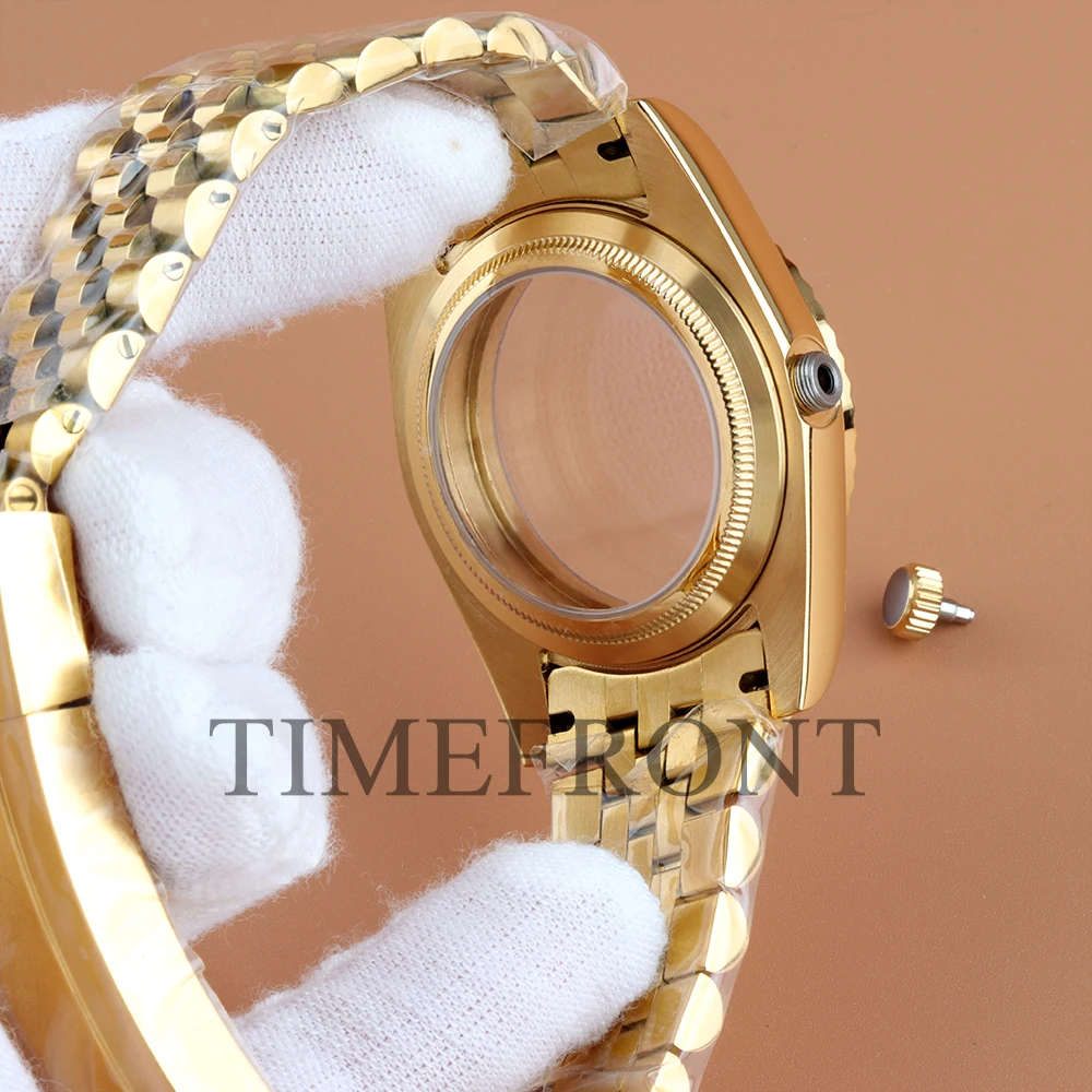 Roségoldenes 36/39 mm großes NH35-Uhrengehäuse für DATEJUST Seiko NH35 NH36-Uhrwerk, 28,5 mm Zifferblatt, wasserdichtes Jubilee-/Oyster-Armband aus 316L-Stahl – Detail 4