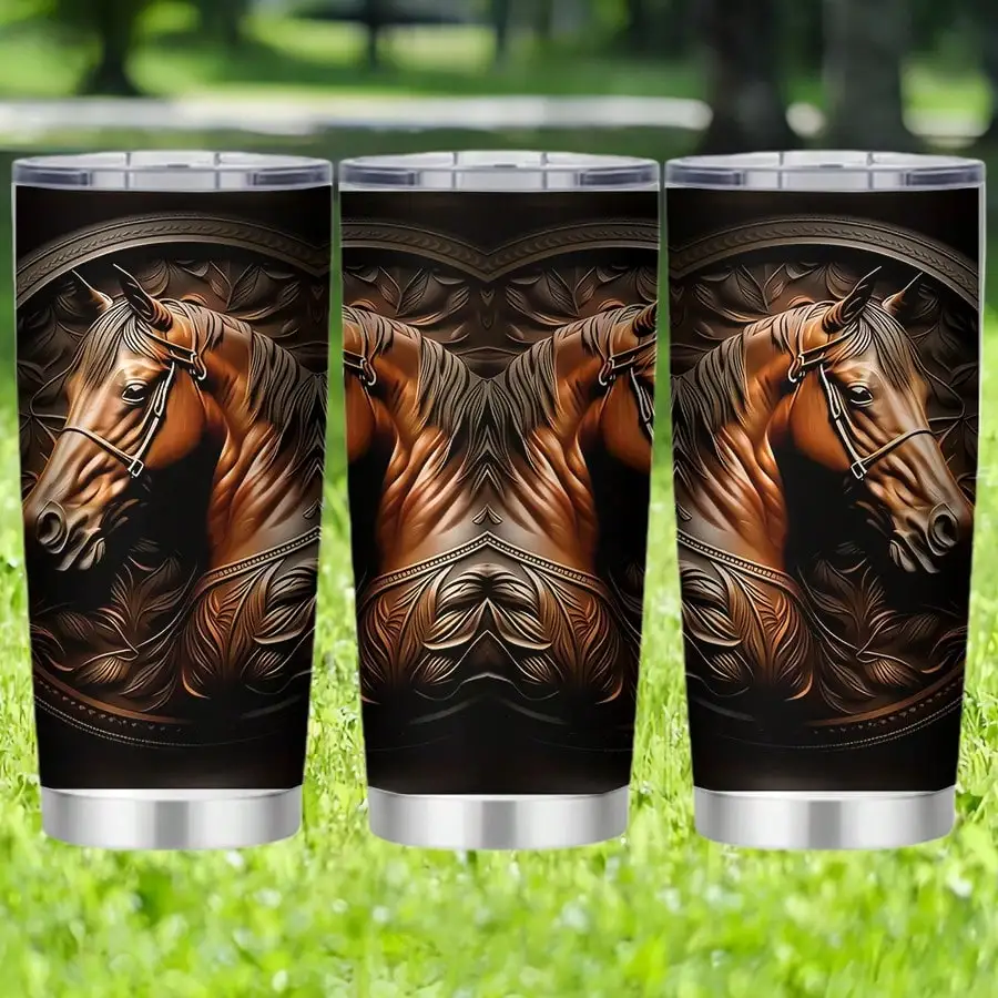 

1pc 20oz Horse Design Insulated Mug, Leak-Proof, Reusable Gift for Horse Lovers