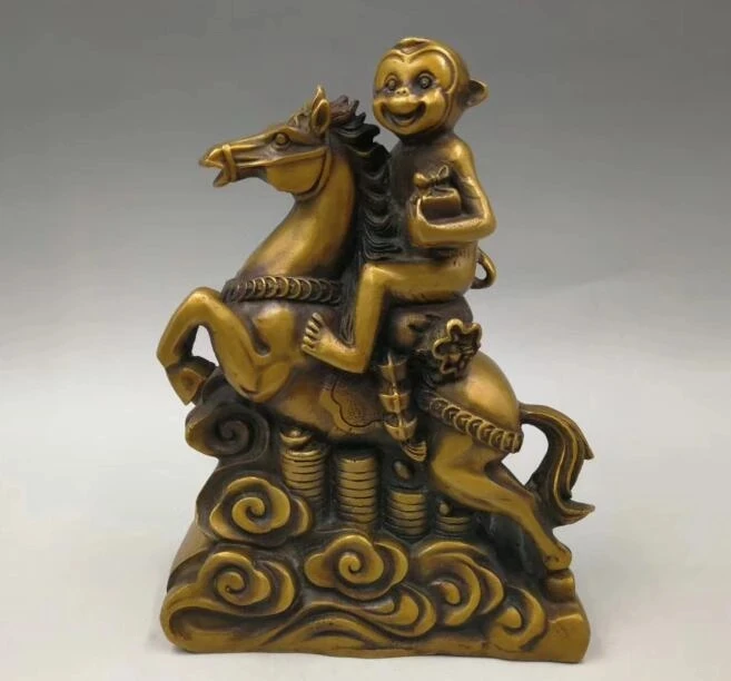 Collection archaize brass Monkey riding horse wealth crafts statue