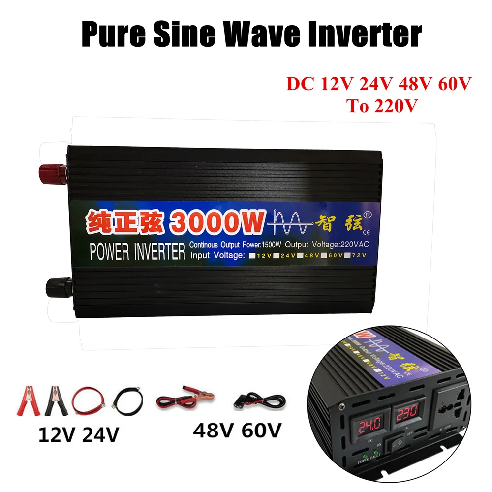 

Inverter 12V 220V 1000W 3000W 4000W DC12V 24V 48V To AC 220V Voltage Pure Sine Wave Convertor 50/60HZ Power Car Micro Inverter