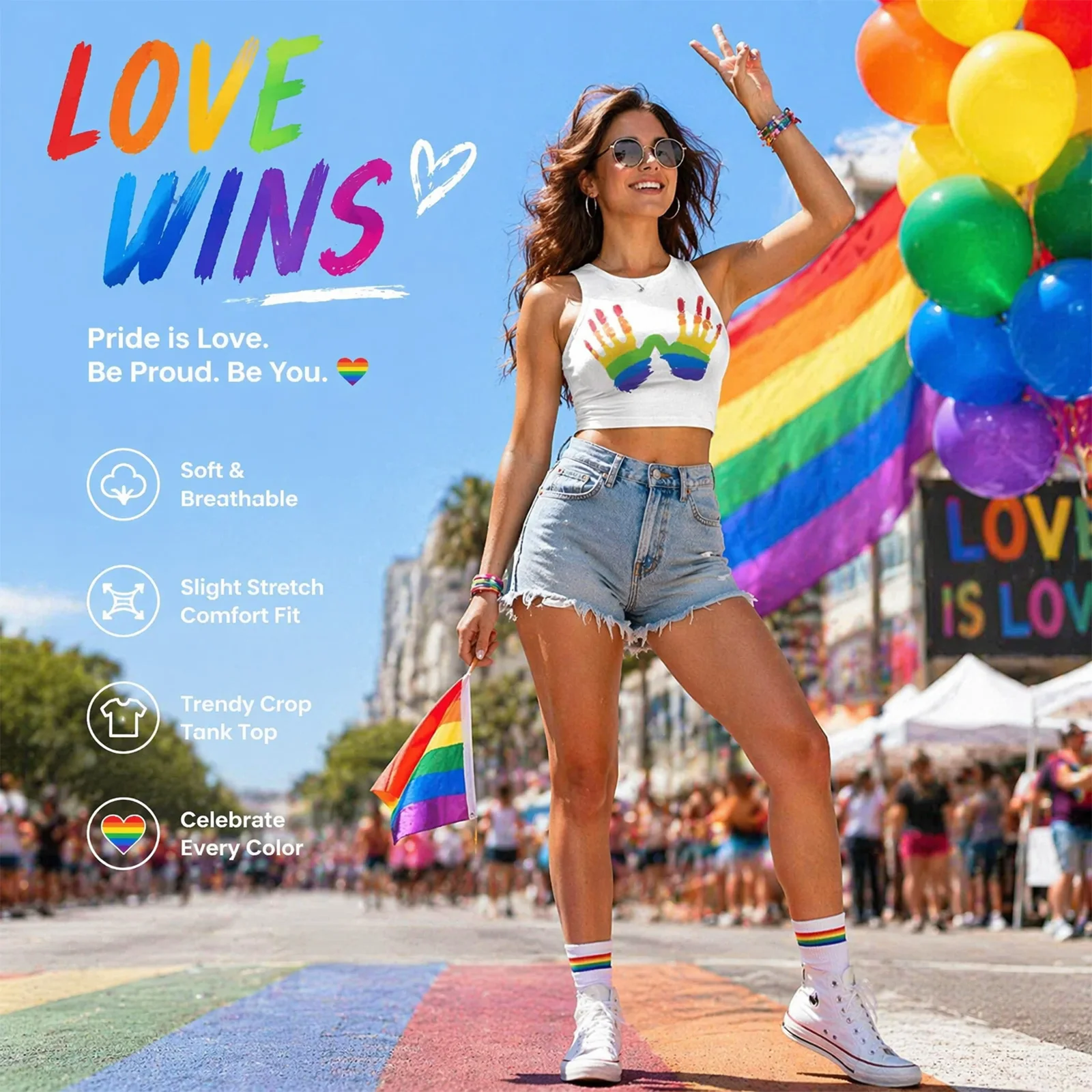 Womens Pride Crop Tops for Women Striped Print Rainbow Y2K T Shirt Vest Summer Cami Top