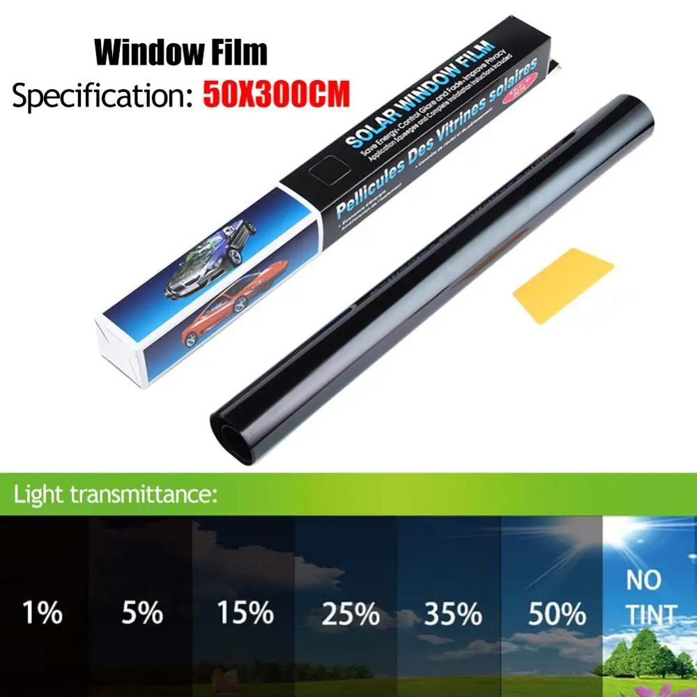 1Roll 50x3m Black Car Window Tint Film Glass Sticker VLT 1%-50% Tinting Solar UV Protection Foils Sticker Films for Windshield