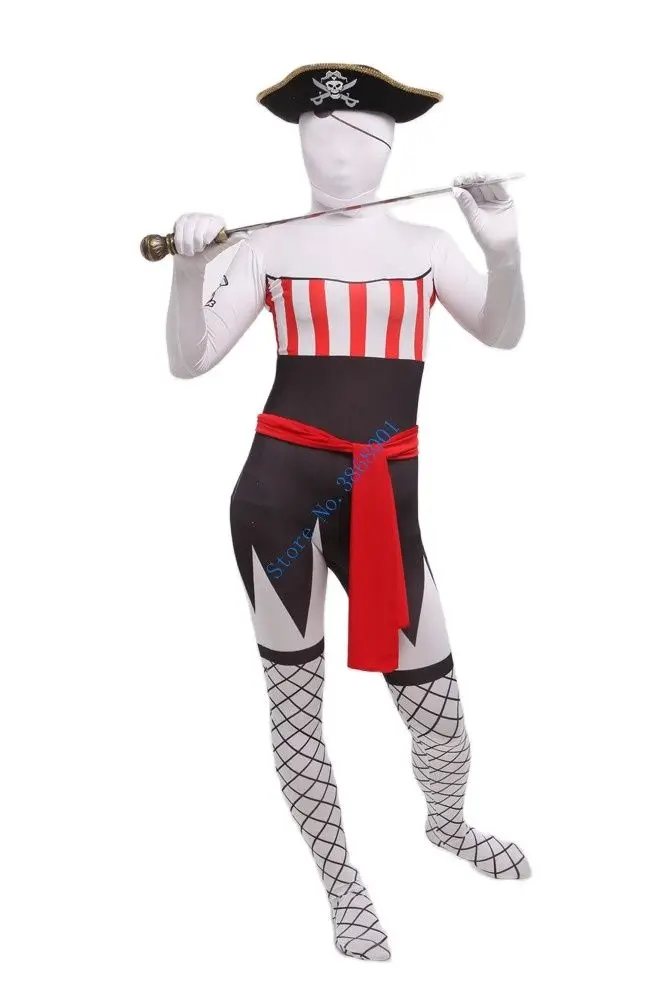 Pirate cosplay Catsuit Costume Printing pattern Lycar full Body Zentai suit stage costumes club party jumpsuit