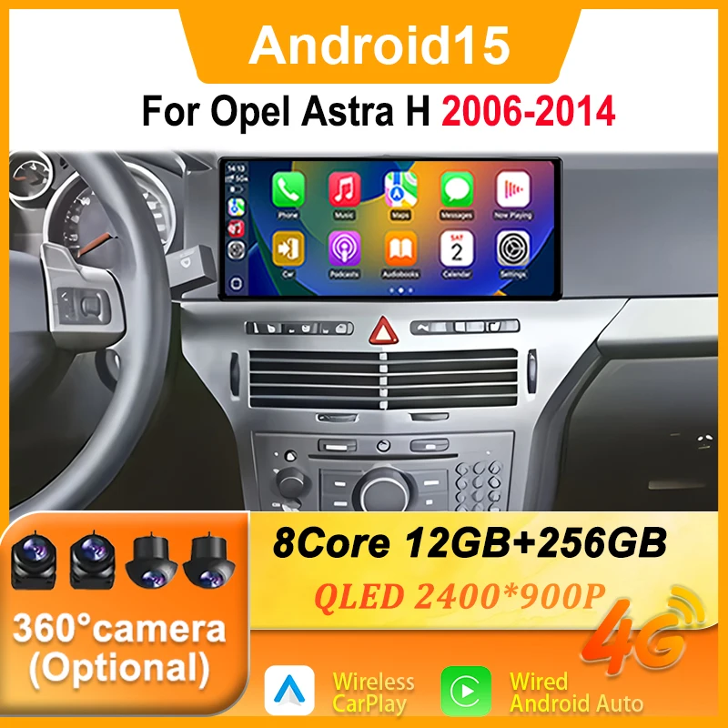 12,3-Zoll Android 15 Autoradio Multimedia-Player für Opel Astra H 2006-2014 mit Carplay, Android Auto, intelligentem Stereo, DSP und WLAN