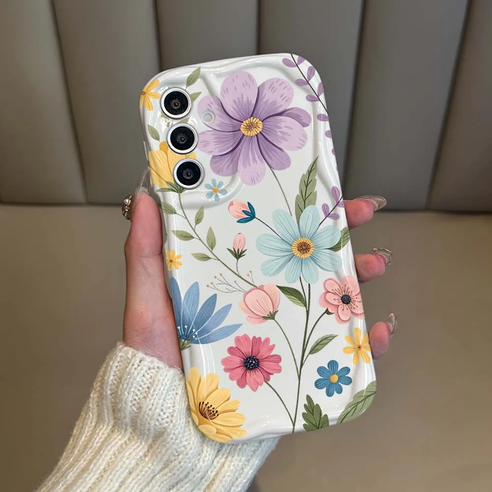 Colorful Floral Print Phone Case For Samsung Galaxy A73 A71 A57 A56 A55 A54 A53 A51 A17 A16 A06 A05 Soft Wave Oil Cover