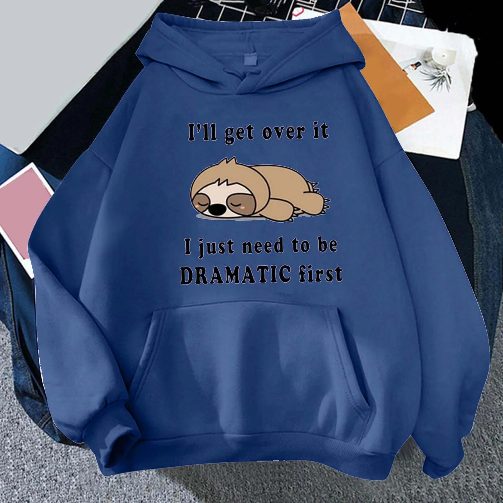 I will Get Over It I Just Need To Be DRAMATIC First Hoodies Funny Sloth Graphic Pullover Unisex Casual con capucha, sudaderas con capucha de manga larga