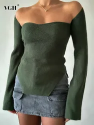 VGH moda minimalista solido maglioni lavorati a maglia per le donne colletto quadrato manica lunga maglione Pullover dimagrante abbigliamento femminile nuovo