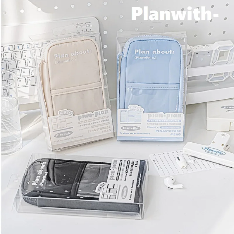 

Портативный пенал Planwith Stand Up большой емкости, многофункциональный съемный тройной складной водонепроницаемый чехол для ручек