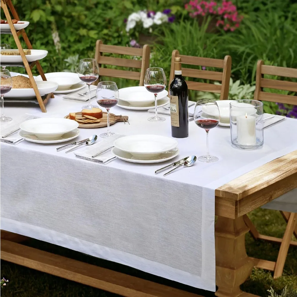 

Linen Tablecloth, Great for Formal Dining or Everyday Use, 70 Inches by 146 Inches, White Table Cloth