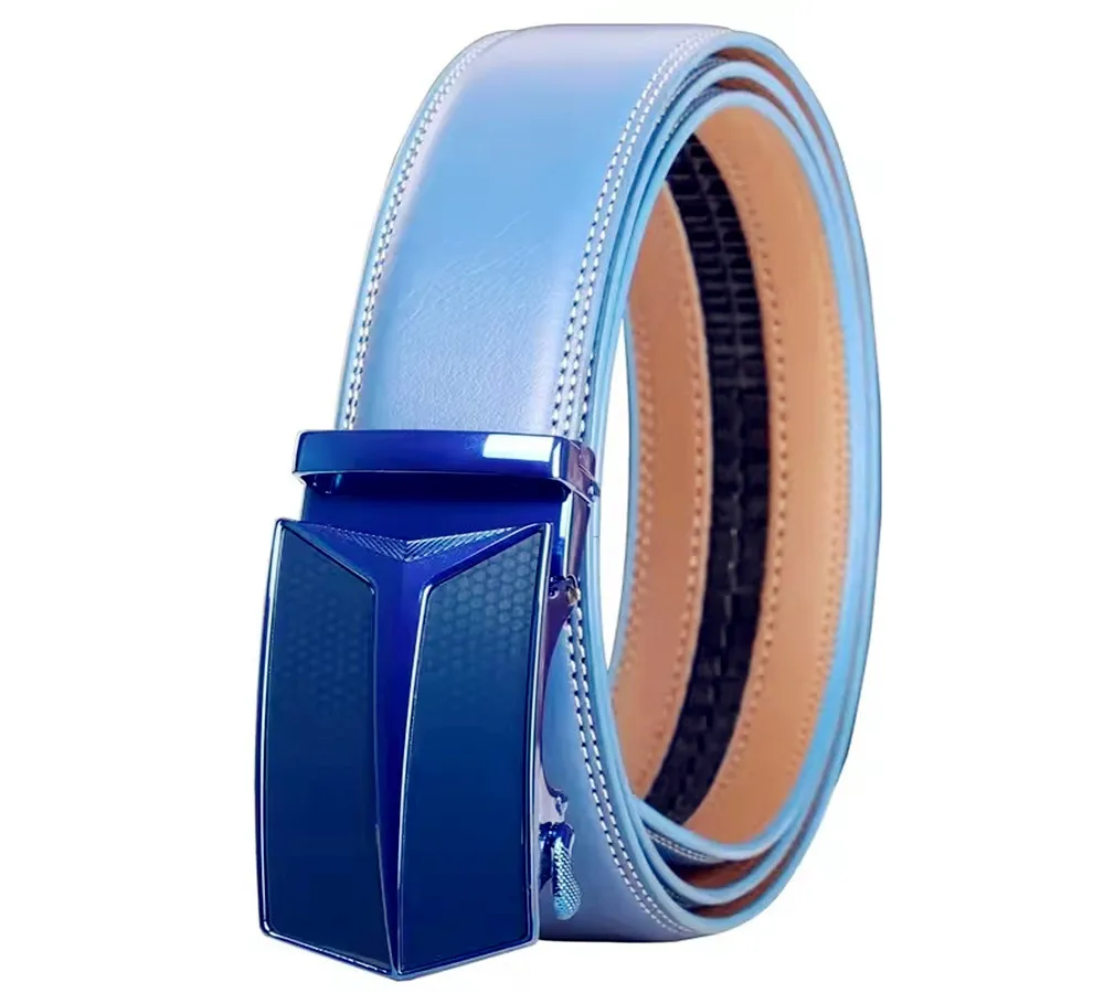 Unisex-Klickgürtel für Herren, Luxusmarke, Designer, modisch, automatische Schnalle, echtes Leder, Herrengürtel, männlicher Jeans-Hüftgurt, Blau – Detail 8
