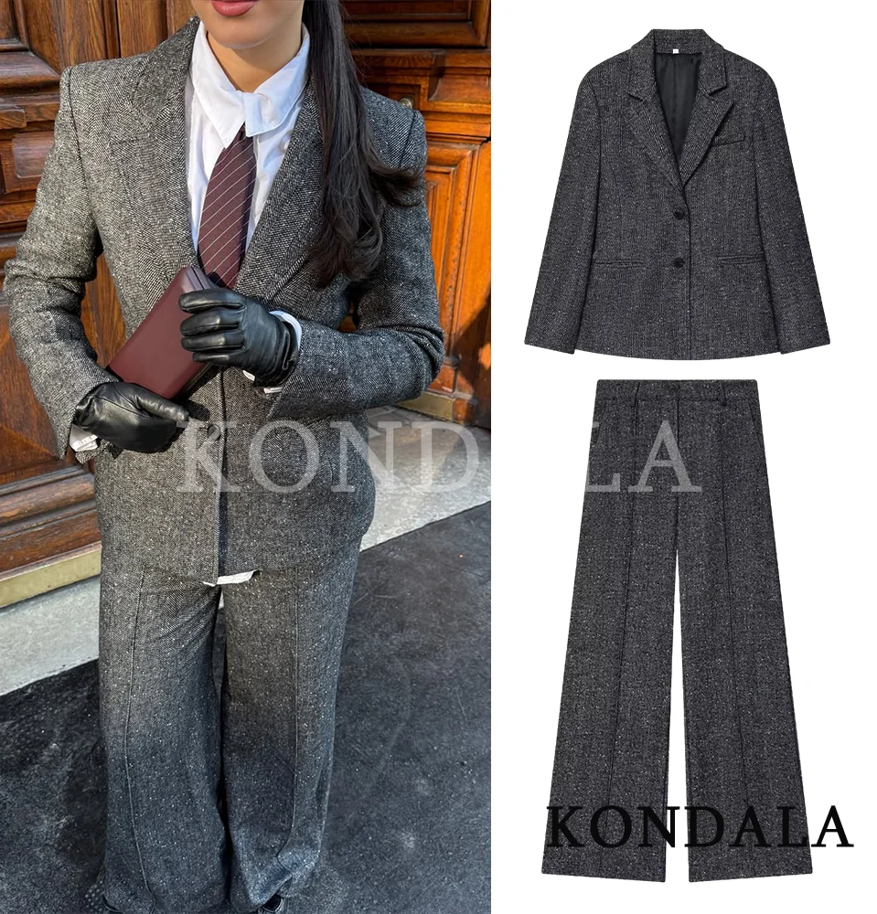 

KONDALA Fall Winter Dinner Formal Pants Suit Women Buttons Blazer,Straight-leg Pants 2025 Fashion Office Lady Commute Blazer Set