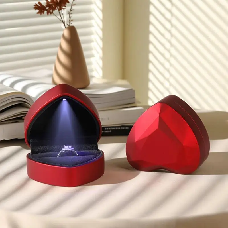 1Pc LED Light Jewelry Ring Box Premium Velvet Necklace Pendant Display Holder for Wedding Engagement Jewelry Gift Decoration