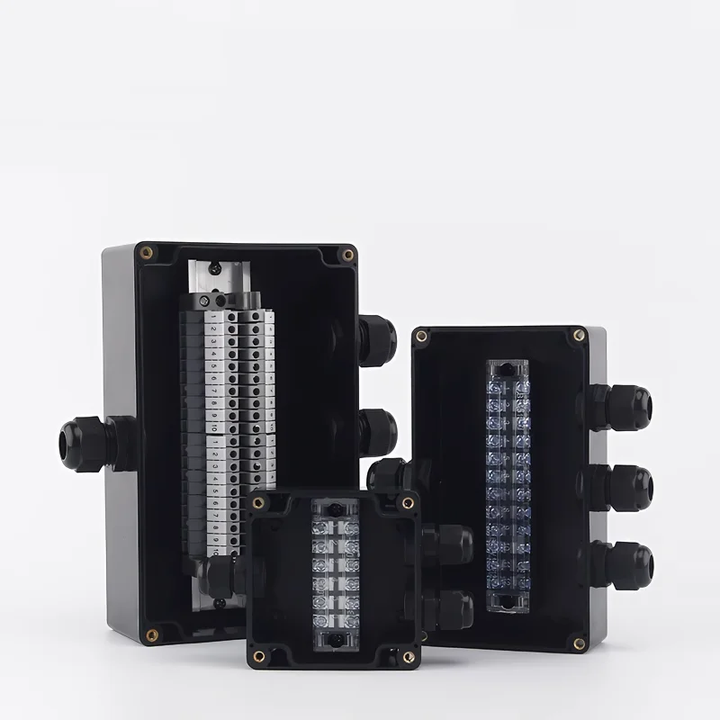 Customized F Series Black ABS Plastic Enclosure IP66 Waterproof Juction Box With PG Joints Terminal Block Support Customization
