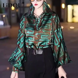 New Street Style Green Printing Fashion Trend All-match Blouse Female Harajuku Y2K Cardigan Shirt Women's Clothing