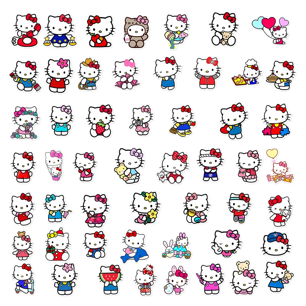 Bonito Olá Kitty Sanrio Anime Adesivos para Crianças, Decalques dos desenhos animados, Brinquedo, Telefone, Notebook, Mala, Kawaii Graffiti Adesivo Decoração, 10 Pcs, 30 Pcs, 50Pcs