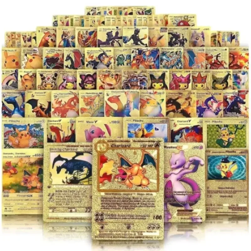 Tarjetas de Pokémon Pikachu, 10-55 piezas, oro, plata, negro, Vmax GX Vstar, anglais