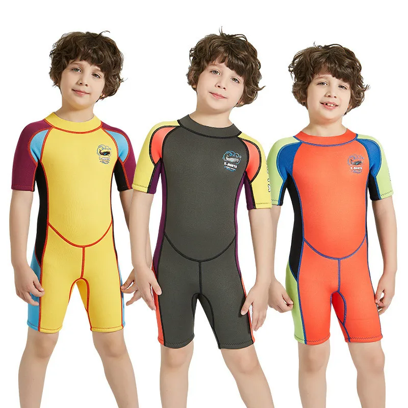 DIVE&SAIL Kid 2.5MM Neoprene Wetsuit Short Sleeve Swimwear Rashguard Diving Suit Children's Wet Suit Diving Suit Swimsuit