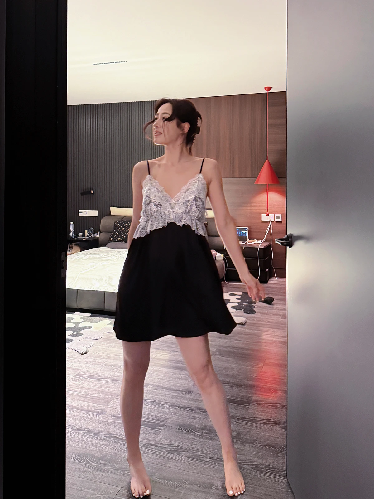 doubleoo2026-sexy-short-skirt-home-clothes-women's-silk-simulation-satin-gown-with-chest-pad-v-neck-home-comfortable-breathable