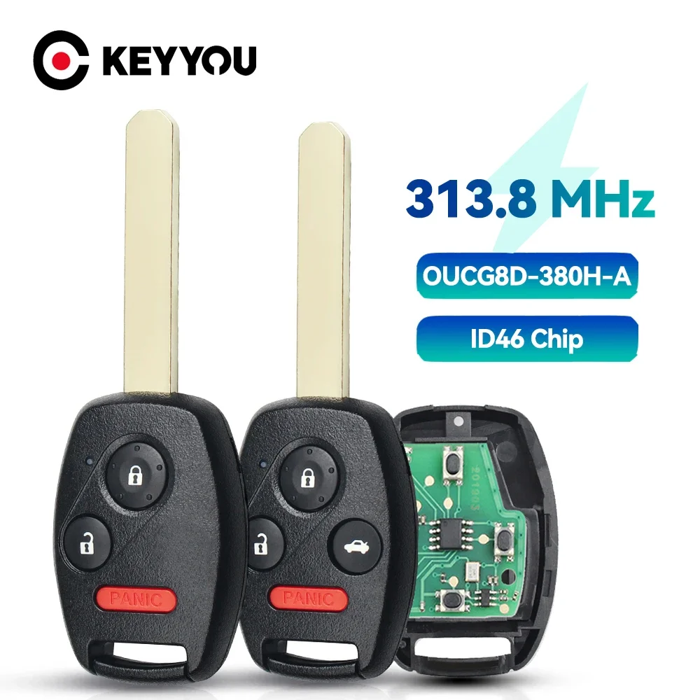 KEYYOU With Battery OUCG8D-380H-A 313.8Mhz Car Remote Key Fob For Honda Accord 2003 2004 2005 2006 2007 ID46 Chip Control Key